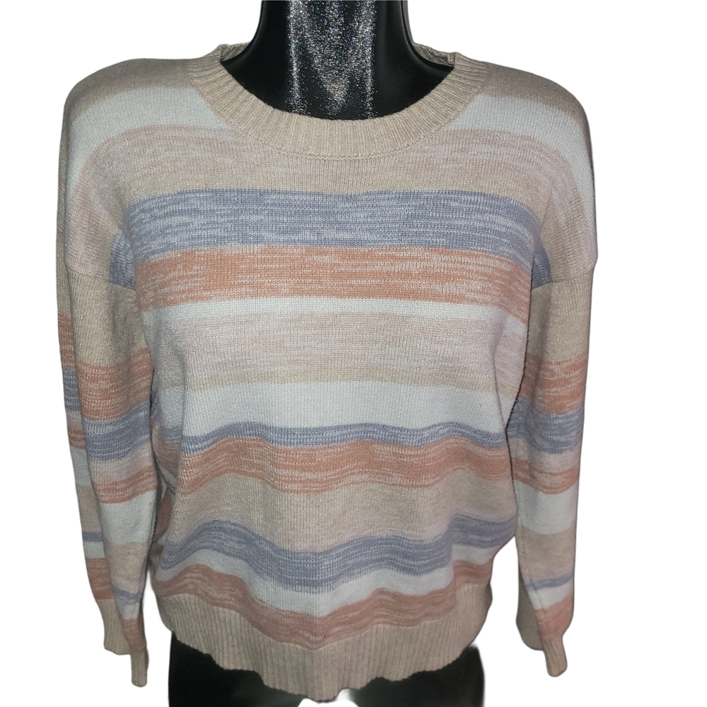 Sage The Label Striped Crewneck Sweater in Cream, Peach & Blue Tones Size L